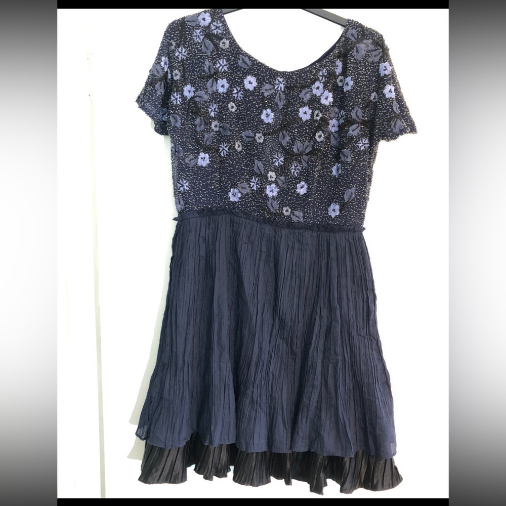 Free People Navy Blue Beaded Dress 8‎